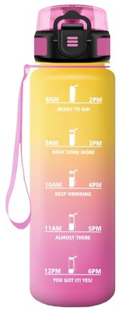 Borraccia 1 Litro, Bottiglia Motivazionale con Filtro, a Prova di Perdite, Bottiglia Acqua Sportiva con Indicatore del Tempo, Borraccia Palestra per Fitness, Viaggi, Scuola, Campeggio, Ufficio