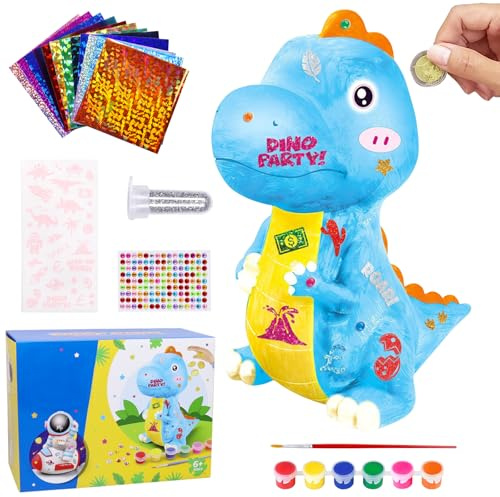 Dinosaurier Spardose, Sparbox Kinder, DIY Dino Spardose, Spardosen Kinder mit Pigment Glitzer, 3D Dinosaurier Sparschwein Lustig, Wiederverwendbare Sparbox, Geschenke Bastelset Mädchen