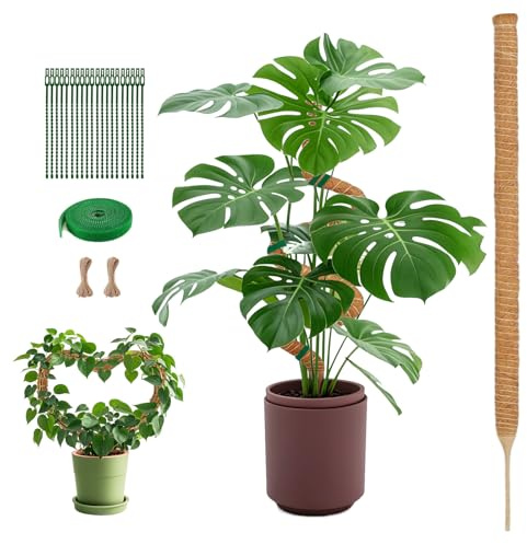 SZMDLX Moss Pole, 160CM/63inch Bendable Coir Plants Support,Plant Supports for Indoor Climbing Plants Moss Pole for Monstera Plant Sticks Support with Hemp Rope & Cable Ties & Plant Tape