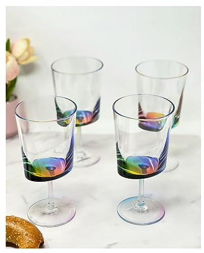 Set di 4 Eleganti e infrangibili Bicchieri da Vino in Acrilico per ricevimenti, capacità 12 Once, Trasparenti, Blu