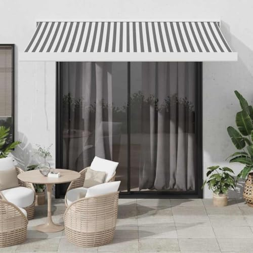 Tenda da Sole Retrattile Elettrica, Antracite e Bianco 3.5x2.5m, Tessuto Poliestere UV+ e Alluminio, Tendone da Esterno per Balcone Terrazza Giardino