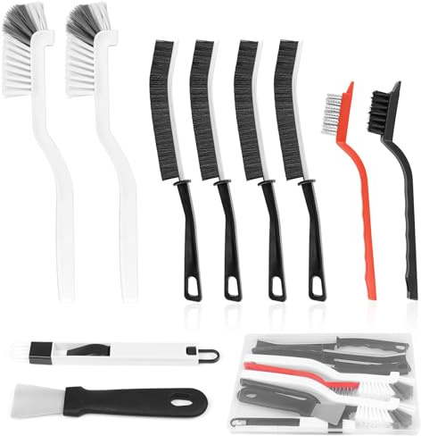 Crevice Cleaning Brush 10 Pcs, Hard & Stainless Steel Bristles Cleaning Brushes,L-Shape & Bent-Head Brushes, Multifunctional Grout Brush for Kitchen Stoves, Bathroom Tiles, Home Use