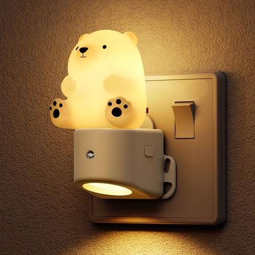 LOHAS-LED Night Light, 3D Bear Night Light Plug in Wall, Dusk to Dawn Sensor, RGB + Warm White 3000K, Nightlight for Bedroom, Hallway, Stairs, Kitchen, Toilet, Bathroom