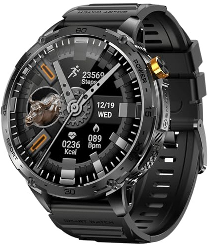 FOGOIN Zeus 2.0 Smartwatch Herren - 1,75 Großes AMOLED Display, Robustes Edelstahlgehäuse, Gesundheitsmonitoring, Bluetooth Anrufe (Schwarz)
