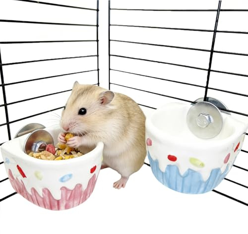 2 PCS Ceramic Hamster Food Bowl Hamster Food Water Dish Feeder Cage Accessories for Mice Rats Hedgehog Gerbil