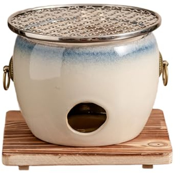 Tragbarer Holzkohlegrill, Keramik-Grillofen for den Außenbereich, Heizofen for Camping und Picknicks, japanischer Teekocher for Kaffeekochen(White)