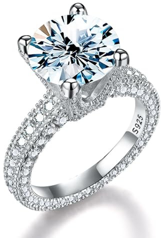 Diamantring, 5ct for kvinnor D-färg VVS1 925 sterlingsilver diamantförlovningsringar for(6.5)