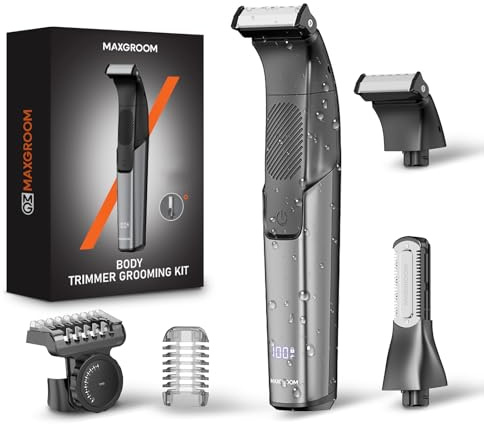 2-i-1 Elektrisk kroppsrakapparat för män, MAXGROOM IPX6 vattentät torr och våt intim rakapparat man, elektrisk rakapparat trimmer för kropp och intimt område, body groomer män med trimfäste