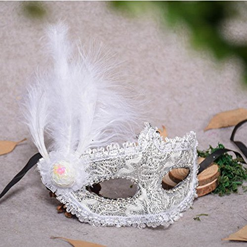 Veewon Mode venezianischen Gesichtsmaske Feder Dekoration Frauen Maskerade Masken für Halloween, Maskerade, Kostüm Party (Weiß)