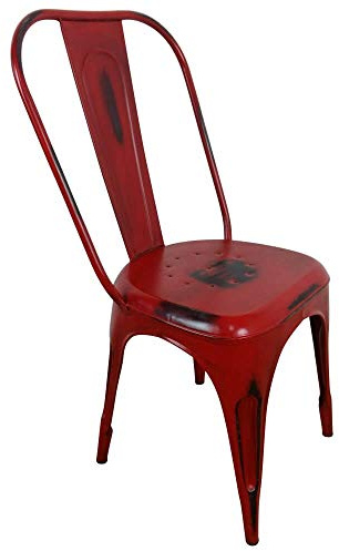 Indoortrend Retro Bistrostuhl aus Metall stapelbar - Vintage Design - Stapelstuhl mit Industrie Look für Esszimmer, Küche, Balkon - Stabiler Küchenstuhl Used-Look - Metallstuhl mit Lehne Farbe Rot