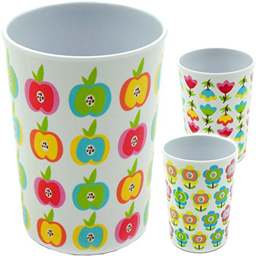 1 Stück Becher - als Trinkbecher/Zahnputzbecher/Malbecher - Bunte Blumen/Blüten - Äpfel - 350 ml - mehrweg - für Erwachsene & Kinder - Mädchen & J..