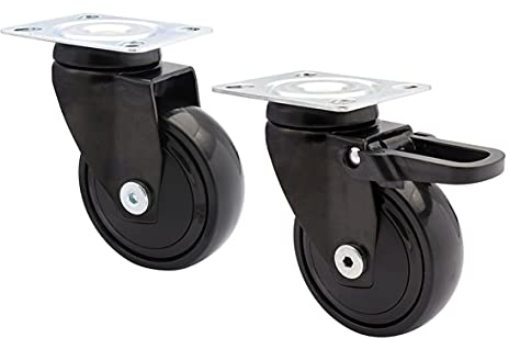 WAGNER Design - 3C - Lenkrollen/Transportrollen/Möbelrollen 2tlg. Set - schwarz, 1 Rolle ohne 1 mit Feststeller, Softlauffläche, Durchmesser Ø 75 mm, Kugellager, Tragkraft 75 kg/Rolle - 02227702