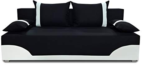 Bettsofa Schlafsofa Sofa Dario - Klappsofa mit Schlaffunktion und Bettkasten, Schlafcouch, Couch, Couchgarnitur, Sofagarnitur (Schwarz + Weiß (Neo 15 + Dolaro 511))