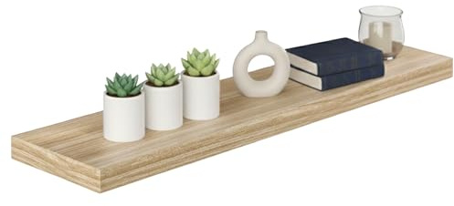 Casaria® Wandregal Holz Eiche Regal mit Halterung 15kg Tragkraft Hängeregal Küche Wohnzimmer Flur Wand Schweberegal Bücherregal Regalbrett Schwebend 110cm