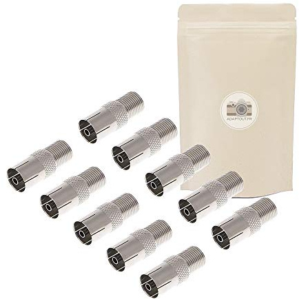 X10 Adaptateur ANTENNE TV Femelle vers Prise A VIS Type F Femelle Coaxial RF Satellite TNT - ADAPTOUT Marque FRANÇAISE
