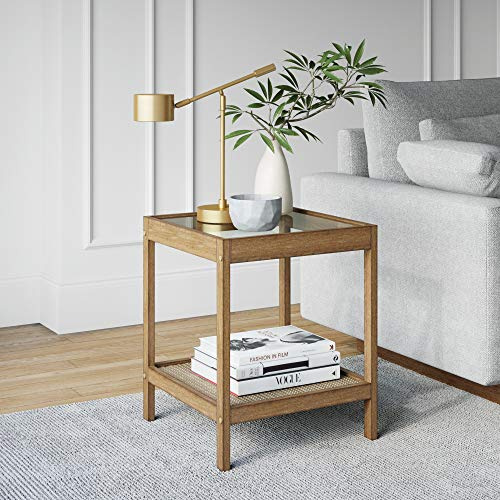 Nathan James Nash Modern Solid Wood Accent End or Side Table, Light Brown/Glass 18 in x 18 in x 22 in