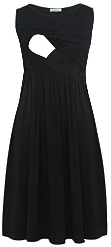Smallshow Mujer Vestido de Lactancia de Maternidad, en Capas, con Bolsillos Black Medium