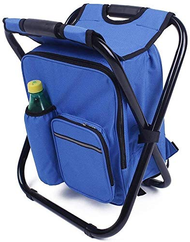 TentHome Faltbarer Campingstuhl-Rucksack mit Kühler 3 in 1 Rucksackstuhl Klappstuhl Klapphocker mit Kühltasche tragbarer Hocker für Angeln Camping Wandern Jagd Trekking Picknick BBQ Grillen Blau