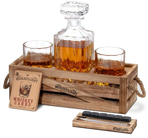 Mixology & Craft Whisky Gläser Geschenkset - 2 Whiskey Gläser, Whisky Karaffe, 6 Whisky Steine