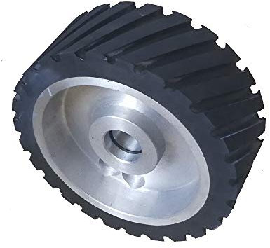 Rueda de contacto de goma dentada de 200 * 75 mm Rueda de soporte de lijadora de banda equilibrada dinámicamente, duro 90A, B 15 mm instalado