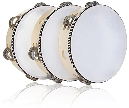EOEXN 3 Pack 8 Zoll Tamburin für Erwachsene, Holz Tamburin mit Metallschellen, Pädagogisches Instrument für KTV, Party, Kirche