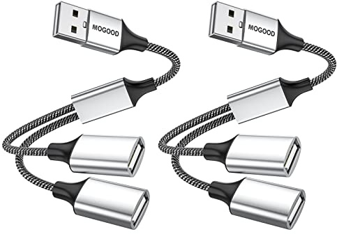 MOGOOD USB-Splitter 1 auf 2, 2er Set, PC, Mac, PS5, Laden, USB-Hub, Kabel | Nylon-Geflecht, Aluminium, 480Mbps, Laden & Daten, Plug-Play, Multiport, USB-Hub, Ladeadapter, Büro, Reisen, Zuhause, Gaming
