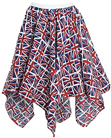 The Dragons Den Adults Union Jack Flag Handkerchief Skirt United Kingdom UK Great Britain GB Supporters Fancy Dress [14-18]