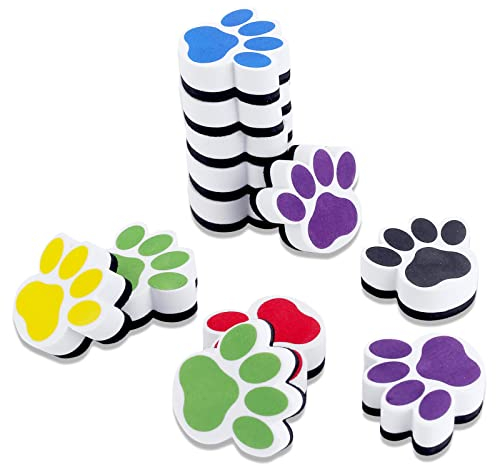 cobee Magnetischer Whiteboard-Radierer, 12 magnetische Radiergummis in Pfotenform, niedlicher Trockenlöscher, Mini-Whiteboard-Radierer, bunt, Büro, 6 Farben