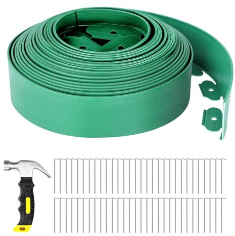 GROWNEER Bordure de paysage flexible de 10,2 cm de haut avec 60 pointes d'ancrage en acier galvanisé et kit de bordure de pelouse pour parterre de fleurs, allée, projet d'aménagement paysager, vert
