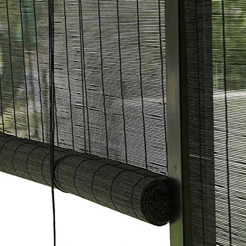 Bambusrollo Schwarz,50cm 60cm 70cm 80cm 90cm 100cm 120cm Breite Rollo Bambus,60% Lichtfilternde Rollläden Jalousien,Innen Außen Sichtschutzvorhänge,Retro Bambus Raffrollo,Black-120x200cm/47x78.5in