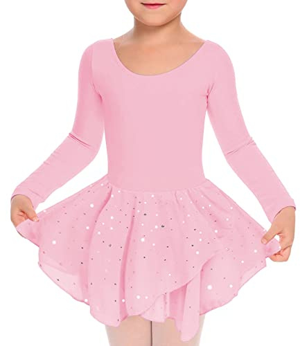 TUONROAD Girls Ballet Dress Gymnastics Leotard for Girls Kids Long Sleeve Dance Leotard Costume Dancewear with Skirt Purple Tutu Dress 6-7 Years,130