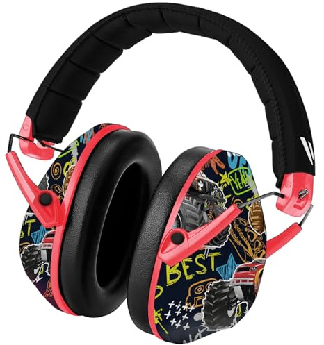 Vanderfields Premium Hearing Protection Ear Defenders - Broad Spectrum Sound Reduction 32 dB at 2K Hz Noise Cancelling - Headset Safety Noise Cancellation - Headphones Kids 3-12 - Monstertruck