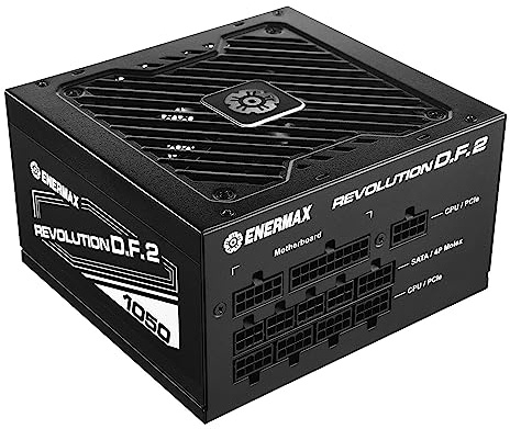 ENERMAX Revolution D.F. 2 ATX Compacto Fuente de Alimentación 1050W 80Plus Gold (Totalmente Modular, Cable Plano Cable, Semi-Fanless), ERS1050EWT, Negro