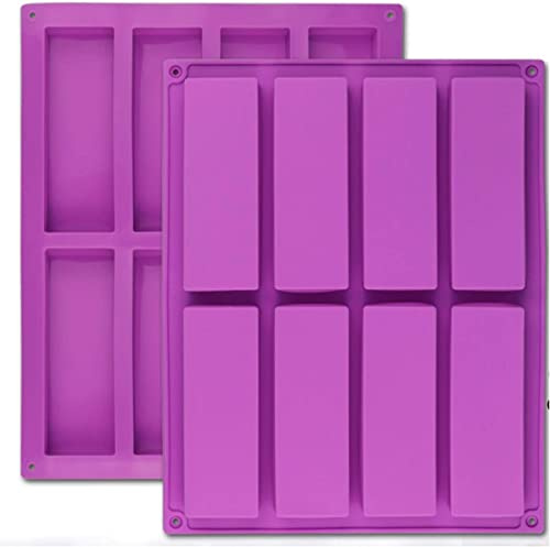 ROTDAM Large Rectangle Silicone Mold 2 PCS 8-Cavity Granola Bar Nutrition Cereal Bar Moulds Baking Pan for Energy Bar Chocolate Truffles Muffin Brownie Cornbread Cheesecake Pudding and Soap