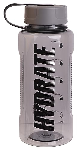 Décor Hydrate BPA-Free Reusable Gym Water Bottle, 1.2L Grey, Eco-Friendly, Lightweight, Durable, Dishwasher Safe, Leakproof, Convenient Carry Handle, Unisex Sports Drinking Bottle