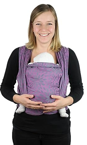 Babytragetuch aus 100% Bio-Baumwolle | Gr. 5 (420cm) | ab Geburt bis Ende der Tragezeit | diagonal elastisch gewebt | nachhaltig produzierte Garne | Flora Purple Grape