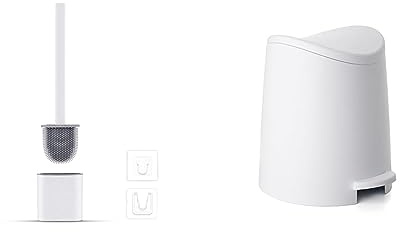 Ibergrif Brosse WC Silicone Plate- Brosse Toilette et Supports, Anti-Goutte, Antibactérien & Tatay Poubelle de Salle de Bain, 3L Capacité, Polypropylène, sans BPA, Blanc.
