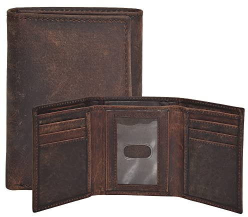 Real Leather Mens Trifold Wallet RFID Blocking Slim Minimalist Front Pocket - Thin & Stylish with ID Window in Gift Box