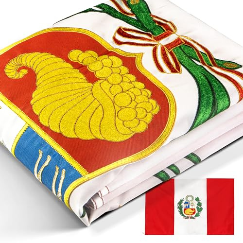 Anley EverStrong Series Bandera de Perú 3x5 pies Nylon resistente - Rayas bordadas y cosidas - 4 filas de costuras de bloqueo - Banderas nacionales peruanas con ojales de latón 3 x 5 pies
