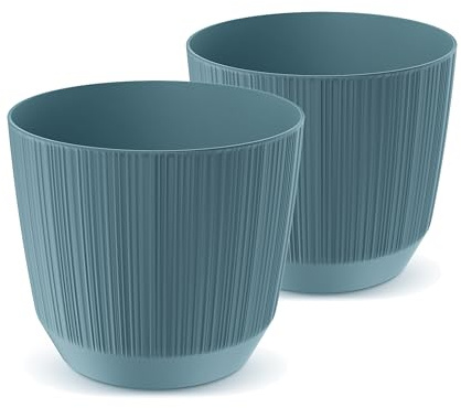 Tymar Blumentopf,Übertopf, 2er-Pack, Blumenübertopf aus Kunststoff, Matte, Runde Form (ø 13 cm, (2pack) Blau)