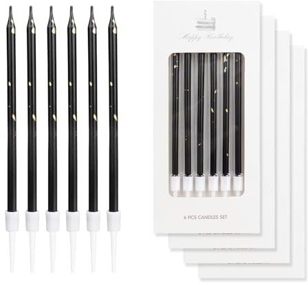 mciskin 24 Stück schwarz-goldene geburtstagskerzen für kuchen,party-kerzen, schwarz-goldene kuchen dekorationen,lange dünne für geburtstag party,Hochzeitstag dekorationen