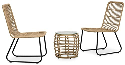 Tidyard 3-TLG.Bistro-Lounge-Set Bistro-Set Bistroset Bistrotisch Balkonset Balkonmöbel Sitzgruppe Gartenmöbel Sitzgarnitur Gartengarnitur Poly Rattan Eiche