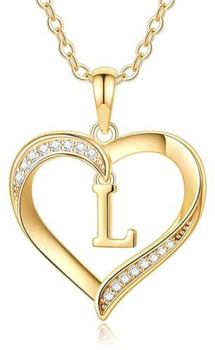 TINGN Herz Anhänger Gold, Goldkette Damen, Halskette Damen Gold, Gold Kette Frauen, Kette Gold Damen, Schmuck Damen, Geschenke für Mama, Goldene Kette Damen, Kette Herz, Halskette mit L Buchstaben