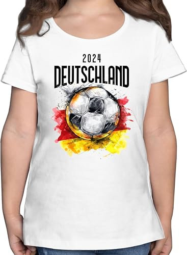 T-Shirt Mädchen - Fußball EM WM - Deutschland 2025 Germany - 104 (3/4 Jahre) - Weiß - Fussball Shirt Europameisterschaft Trikot fu Ball Deutschland. Tshirt Fan em- Fanartikel t-Shirts triko em24