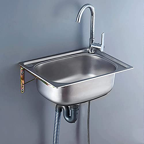 CLRAWSHB Handwaschbecken aus Edelstahl für gewerbliche Küchen, Handwaschbecken zur Wandmontage, inklusive Wasserhahn und Abtropffläche