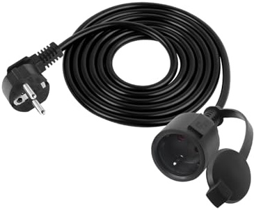RIIEYOCA Cavo di prolunga Shucko a 90 gradi, corto con contatto di protezione, nero, spina a femmina con tappo impermeabile (2 m)