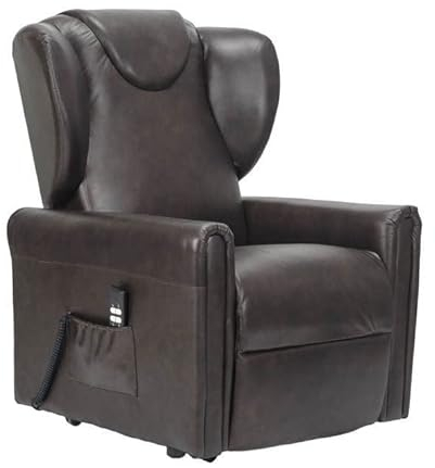 Sime LV-P2 ANPASSBAR relaxsessel elektrisch Vertikal, 2 Motoren, unabhängig verstellbare Rückenlehne, Fußbrett 2 Räder Bergere Sitzhöhe 10 cm verstellbar Leder elektrische aufstehhilfe Braun