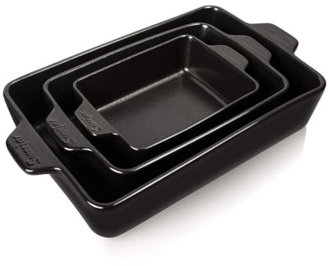 Sweejar Home Ceramic Bakeware Set, Rectangular Baking Dish Lasagna Pans for Cooking, Kitchen, Cake Dinner, Banquet and Daily Use, 30 x 20 x 7 cm of Casserole Dishes (Black)