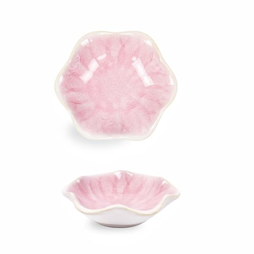 Dmnnlp Teebeutelschale, Keramik-Löffelablage, 10,9 cm, Blumenform, kleine Schalen für Dips, Löffelhalter, Küche, Gewürzschale, Snackschalen, Sushi-Soja-Schale, 2 Stück (Rosa)