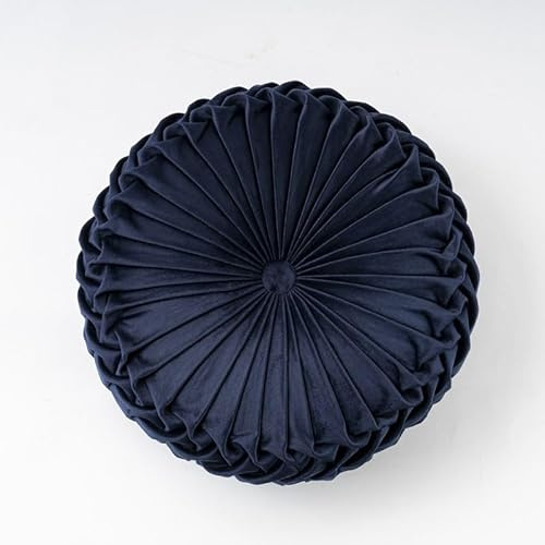 Nvzi - Almohadas de terciopelo plisadas redondas de calabaza, cojín relleno de piso para el hogar, sofá, silla, cama, decoración del coche (color azul marino A